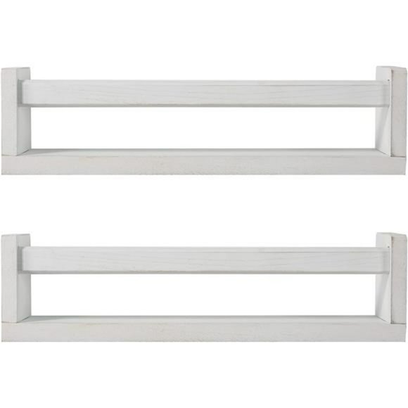Nursery Book Shelves, Set of 2 Wood Floating Book Shelves for Kids, Rustic White - Picture 1 of 12